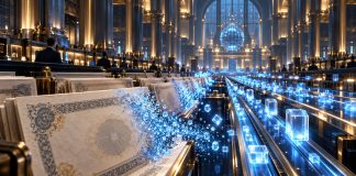 DTCC Tokenization Goes Live: Wall Street’s Settlement Rails Move On-Chain DTCC tokenization: a vast futuristic securities settlement hall where rows of classic paper stock certificates dissolve into glowing blue digital tokens